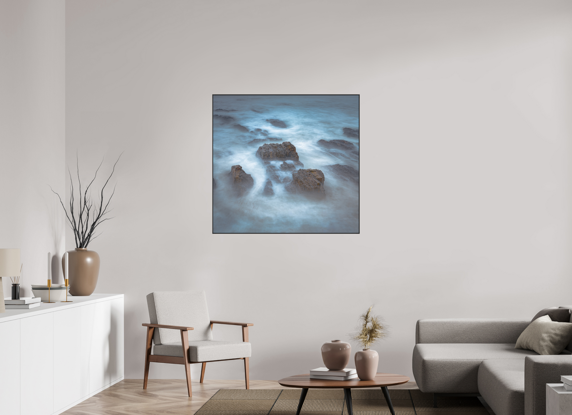 105.8 x 100 cm, black aluminium frames Silent Tide