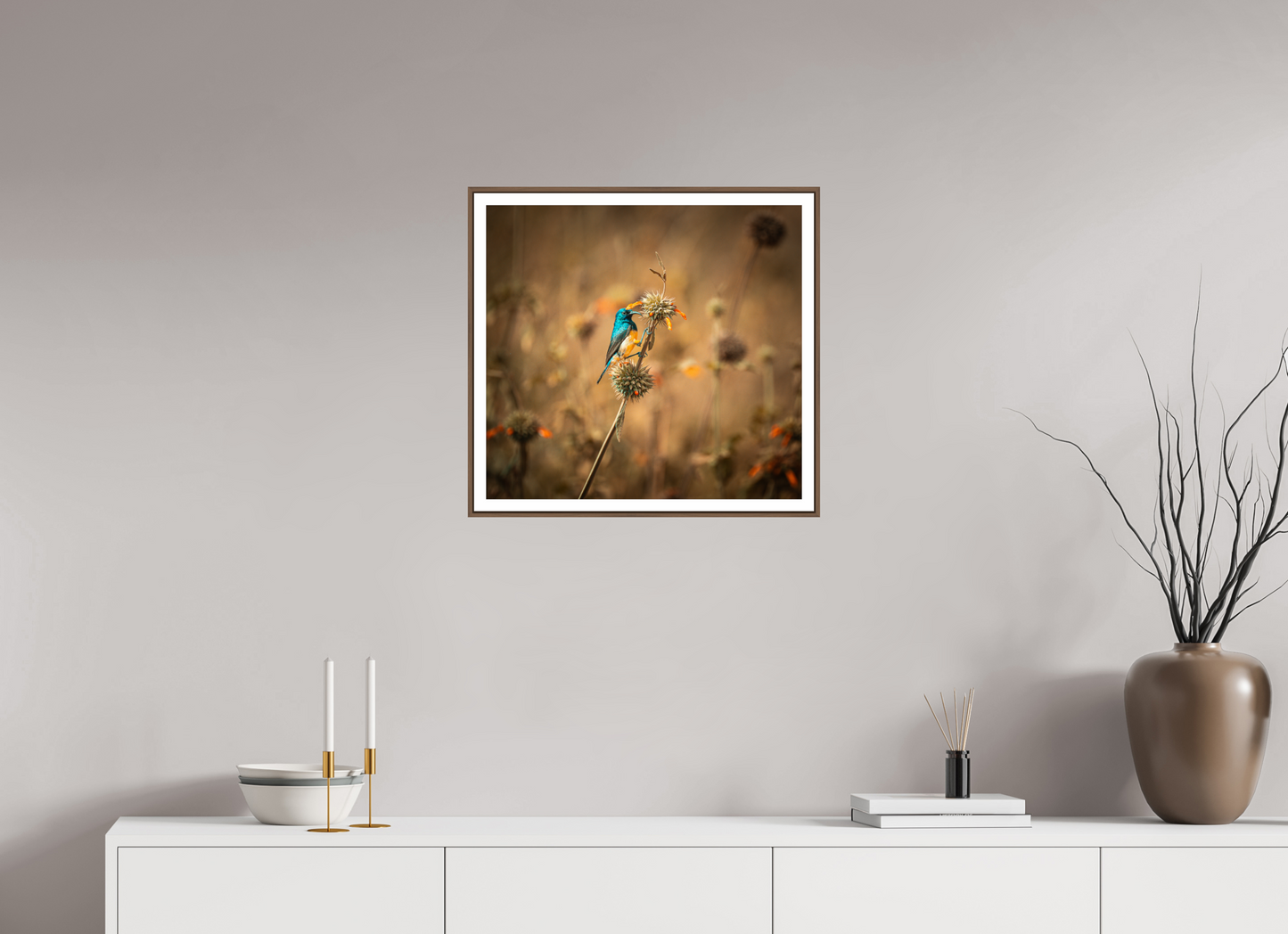 53.7 x 50 cm, walnut wood and 2cm white border Quiet Perch