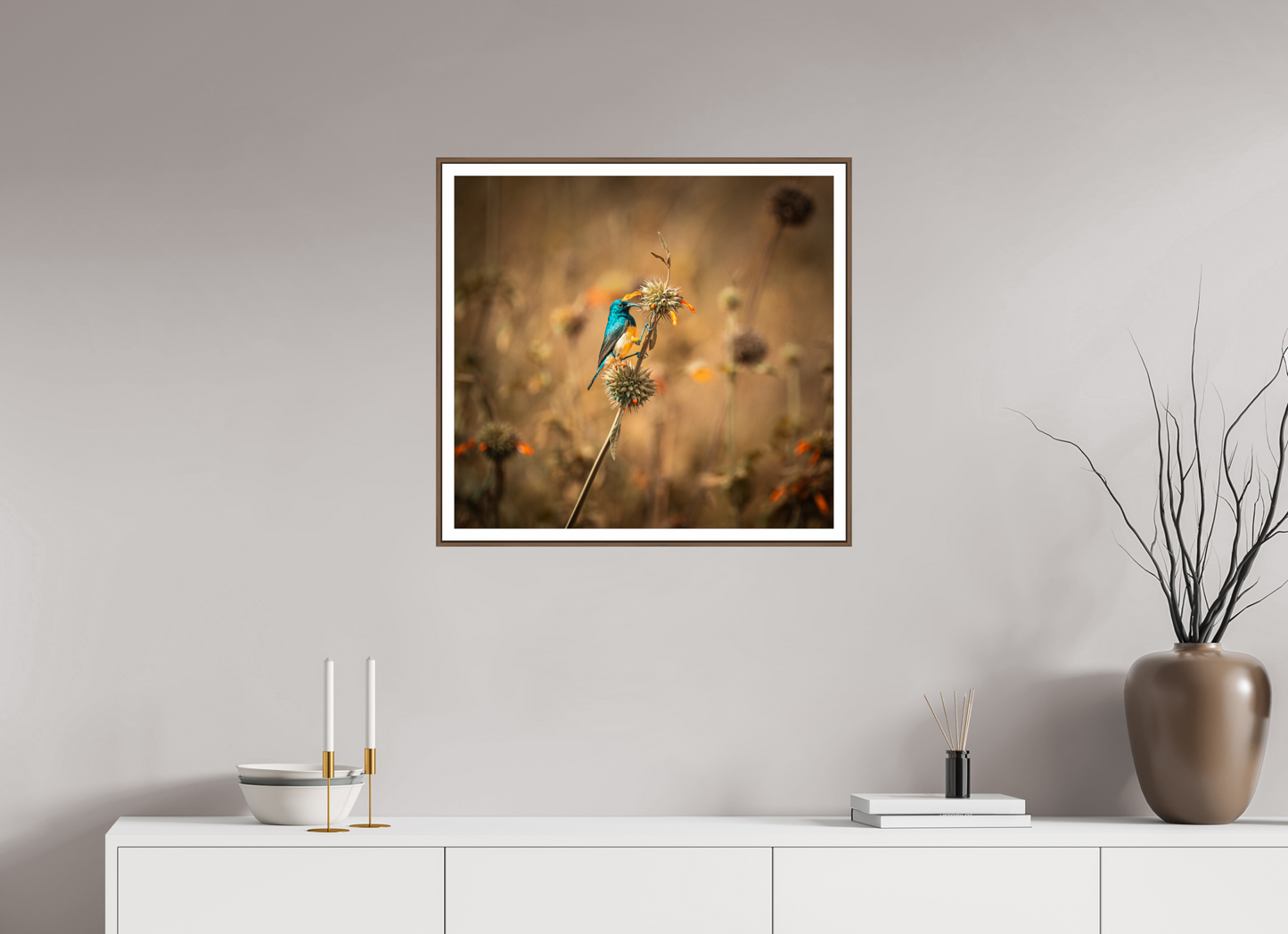 64.5 x 60 cm, walnut wood and 2cm white border Quiet Perch