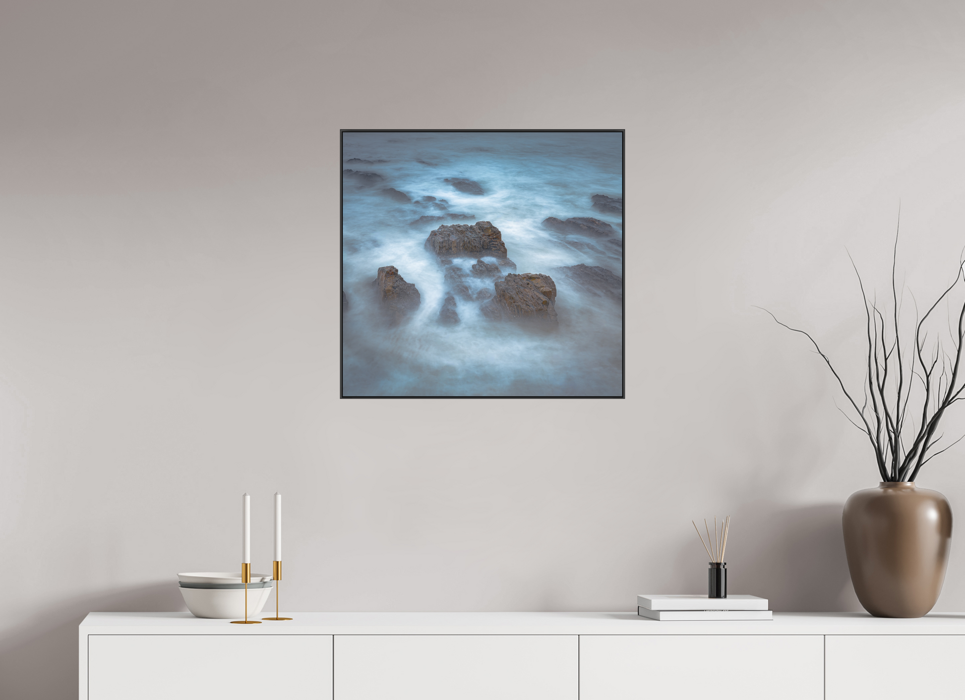 63.5 x 60 cm, black aluminium frames Silent Tide