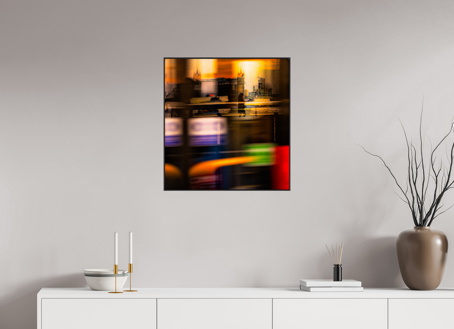 60 x 63.2 cm, black aluminium frames Golden Transit
