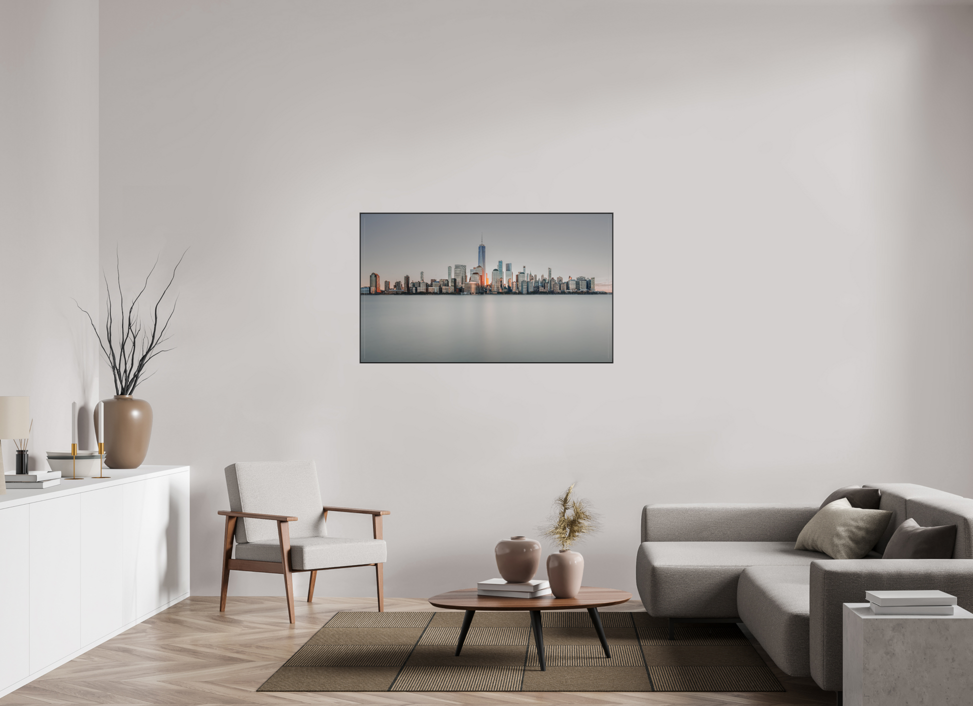 135.5 x 80 cm, black aluminium frames Still Horizon
