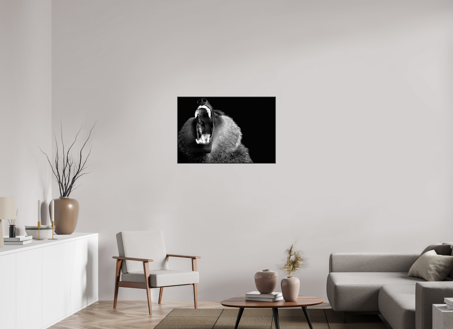 89.1 x 60 cm, black aluminium frames Primal Silence