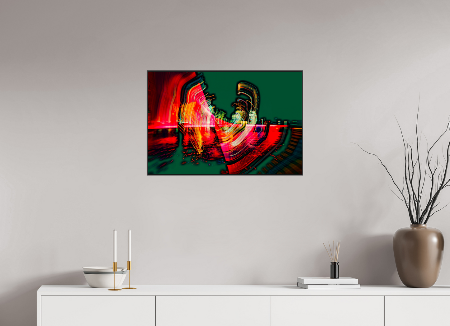 75 x 50 cm, black aluminium frames Fractured Neon