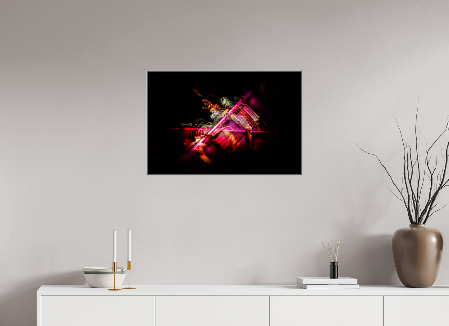 75 x 50 cm, silver frame acrylic Neon Drift