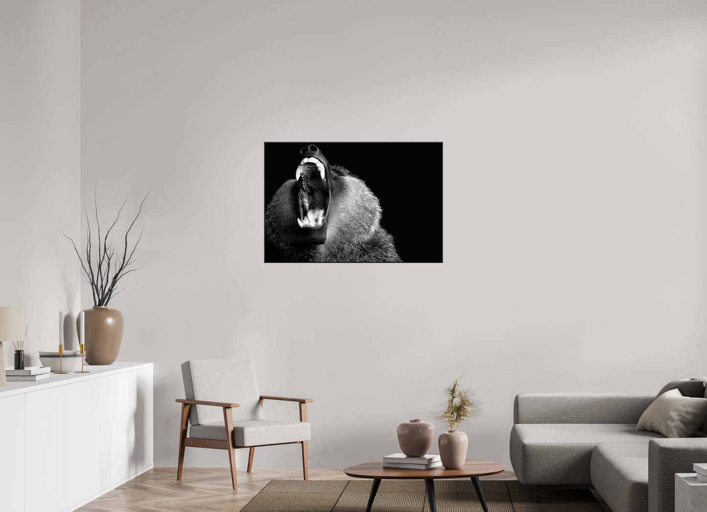 103.9 x 70 cm, black aluminium frames Primal Silence