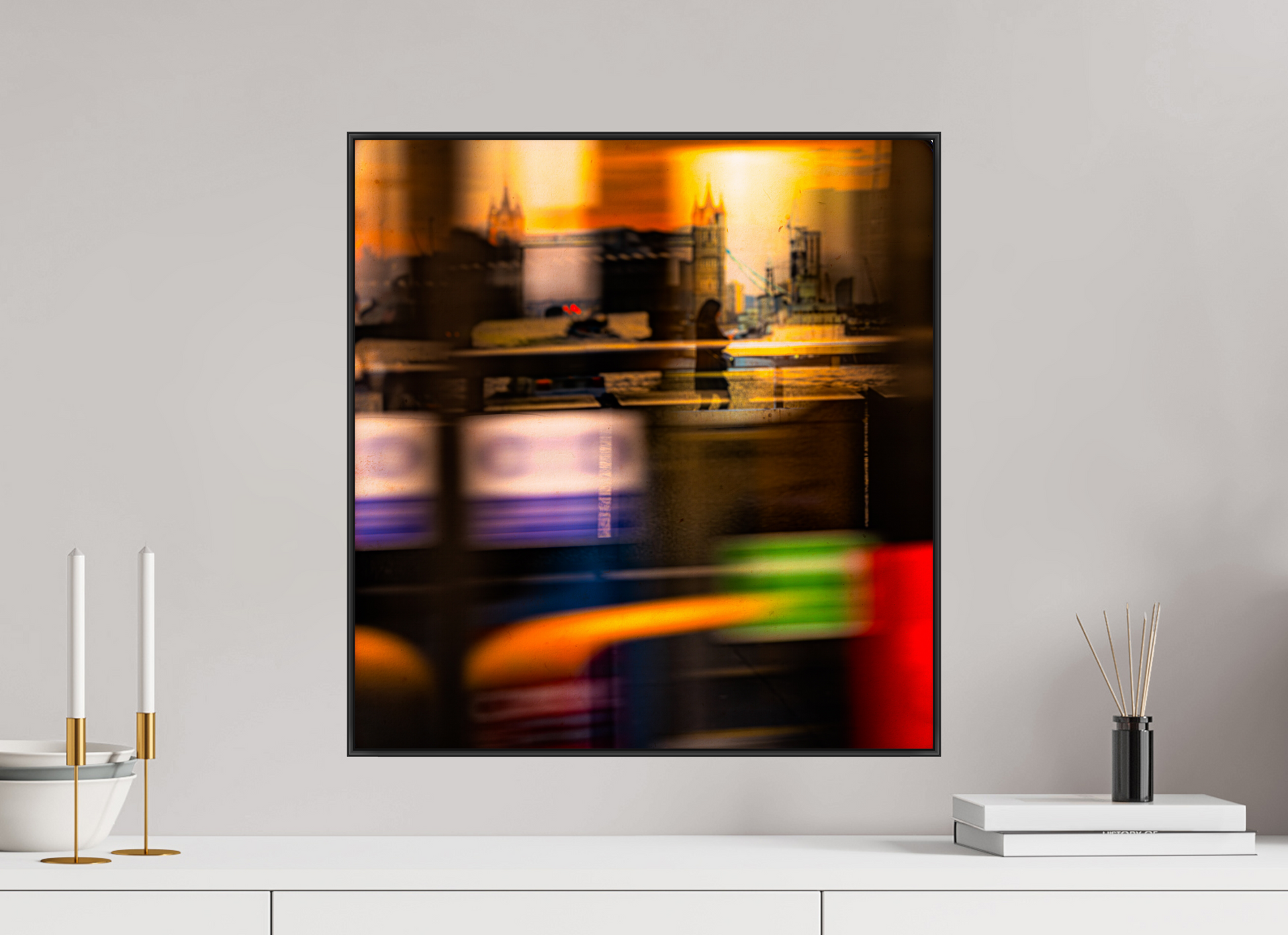 50 x 52.6 cm, black aluminium frames Golden Transit