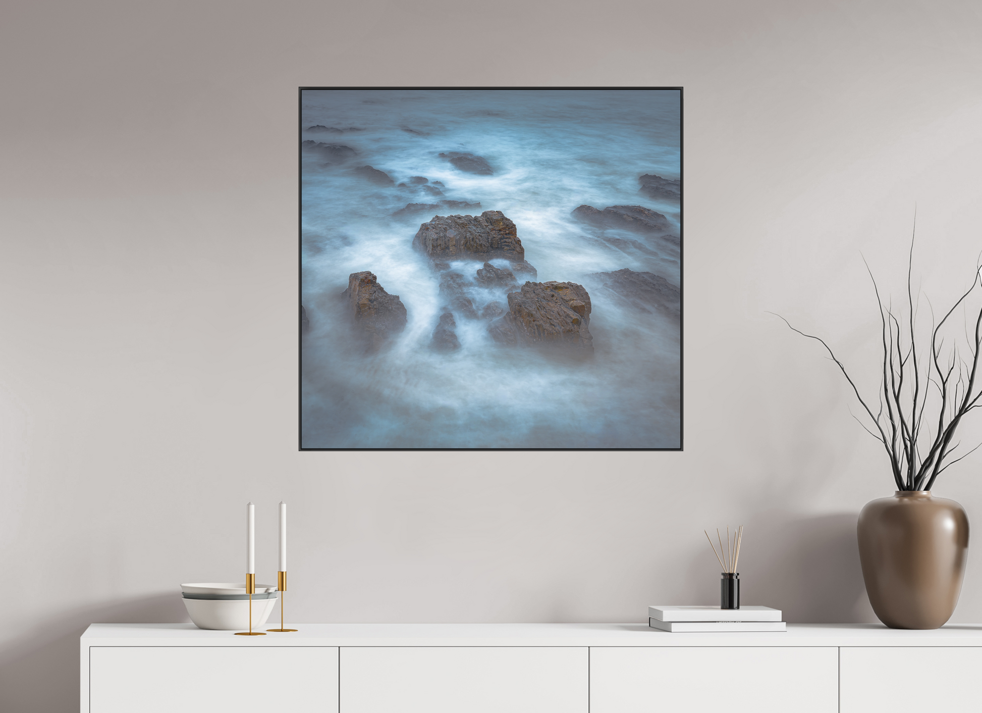 84.6 x 80 cm, black aluminium frames Silent Tide