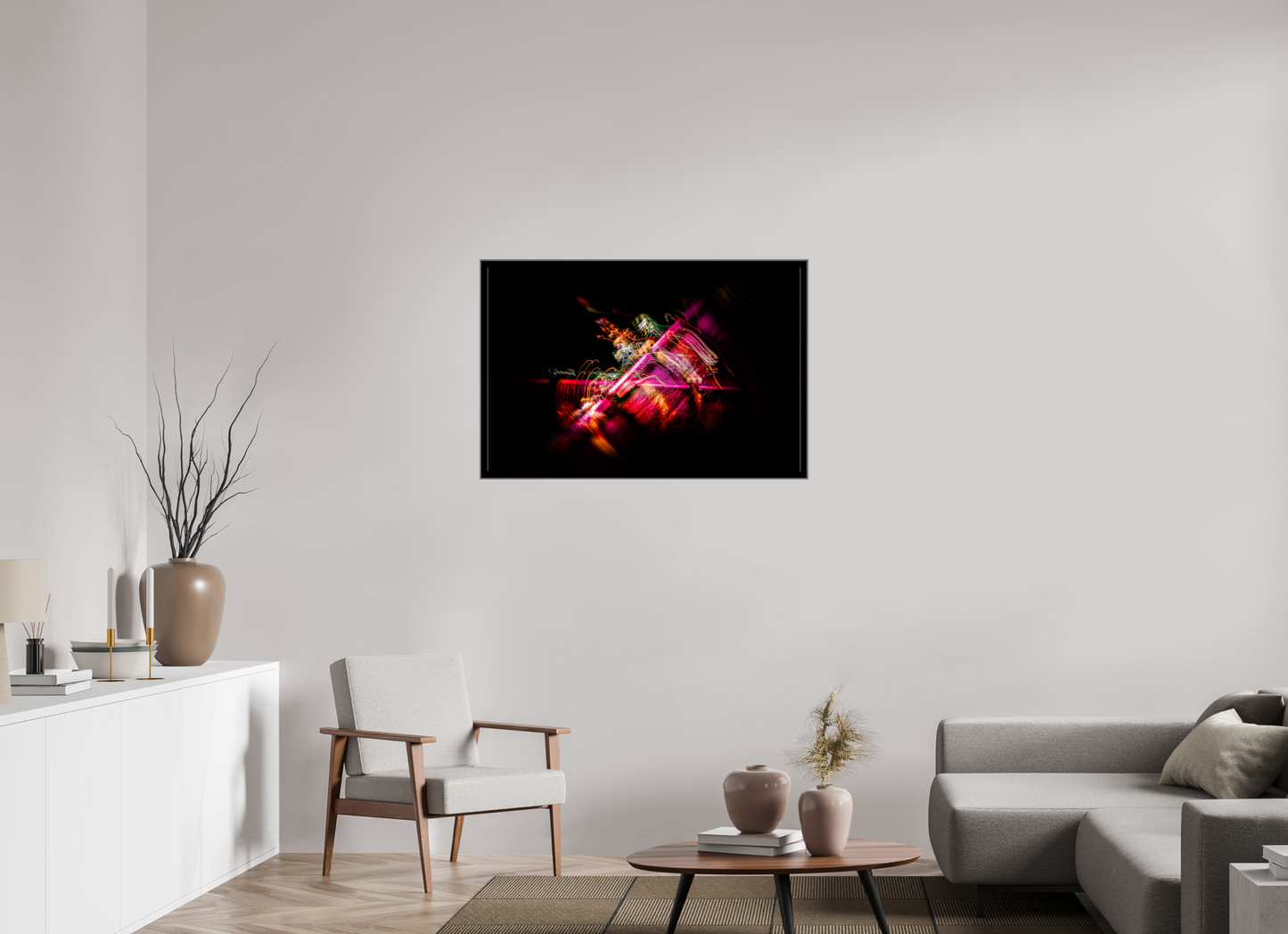 105 x 70 cm, silver frame acrylic Neon Drift