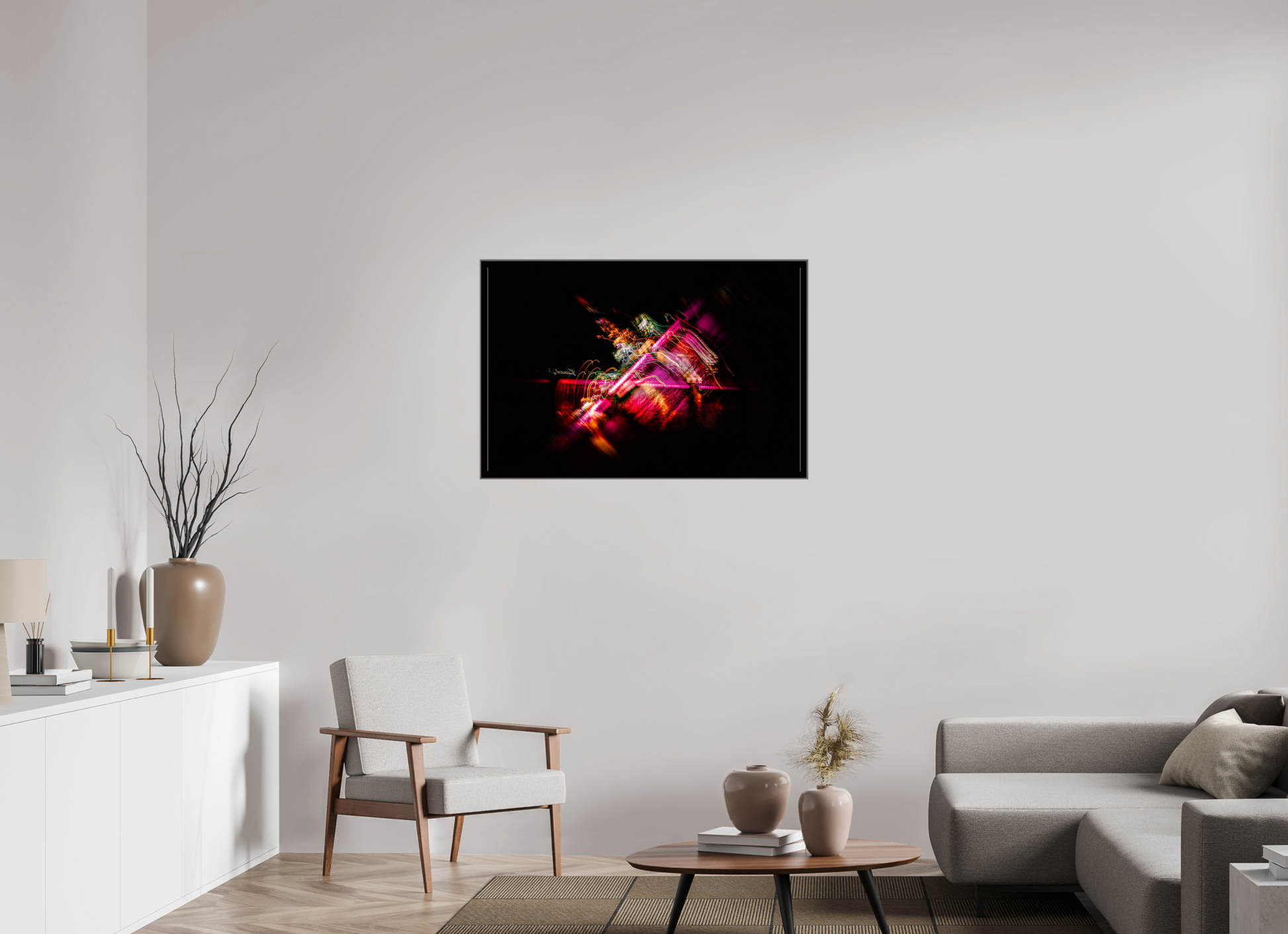 105 x 70 cm, silver frame acrylic Neon Drift