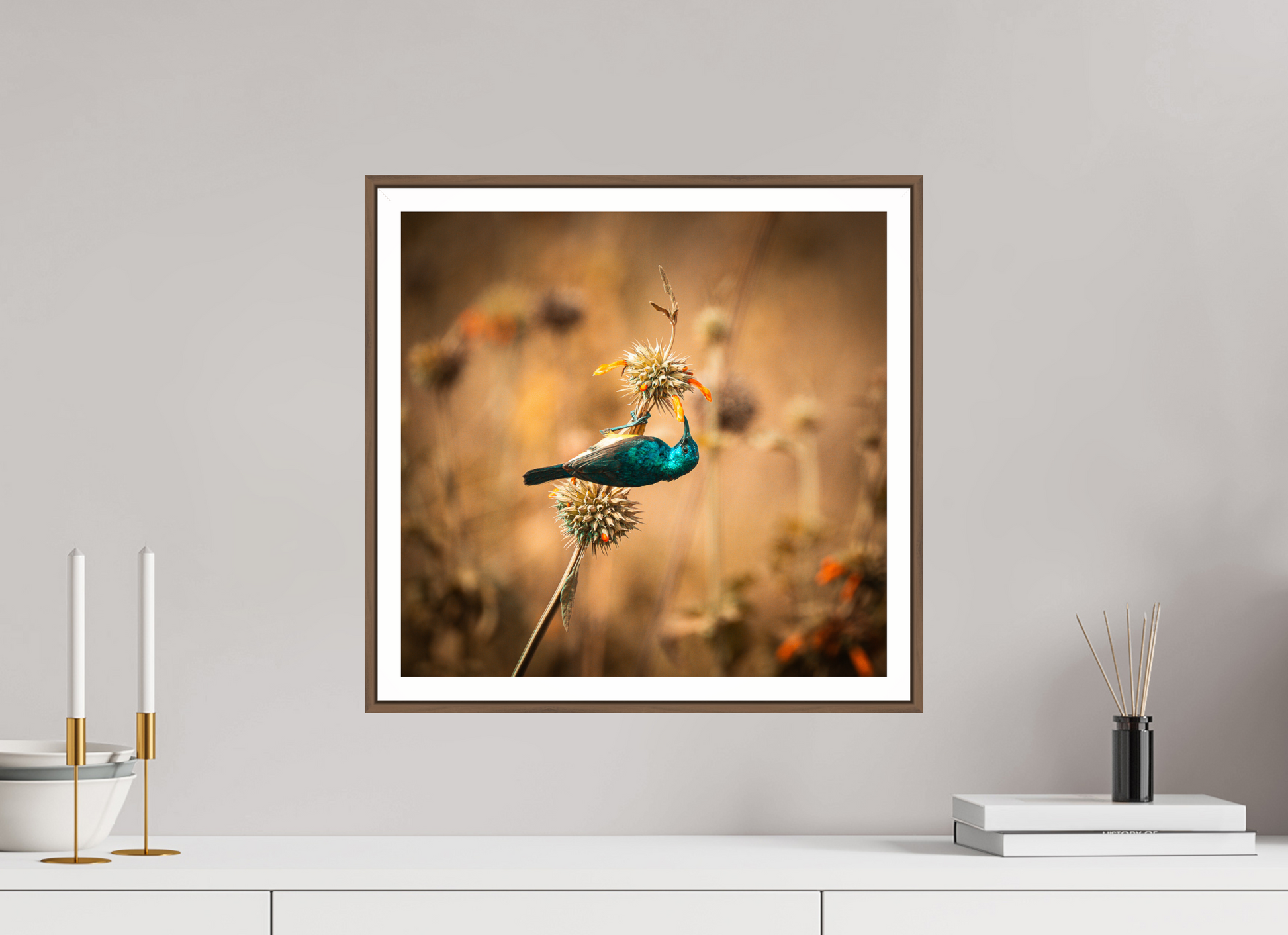41.8 x 40 cm, walnut wood and 2cm white border Suspended Grace
