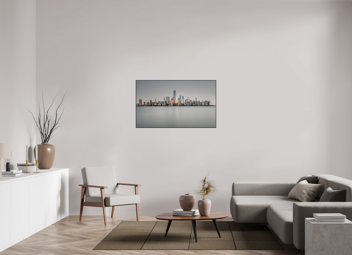 118.6 x 70 cm, black aluminium frames Still Horizon