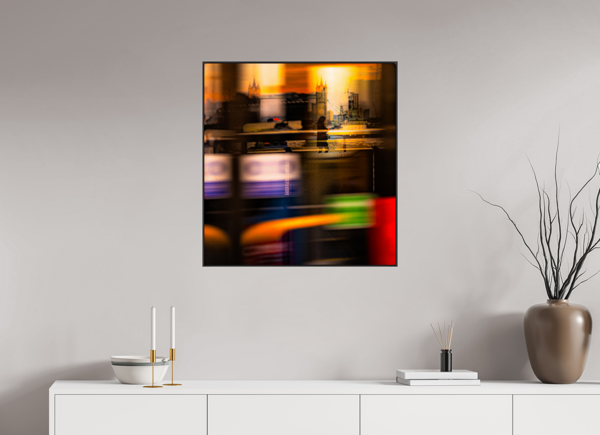 70 x 73.7 cm, black aluminium frames Golden Transit