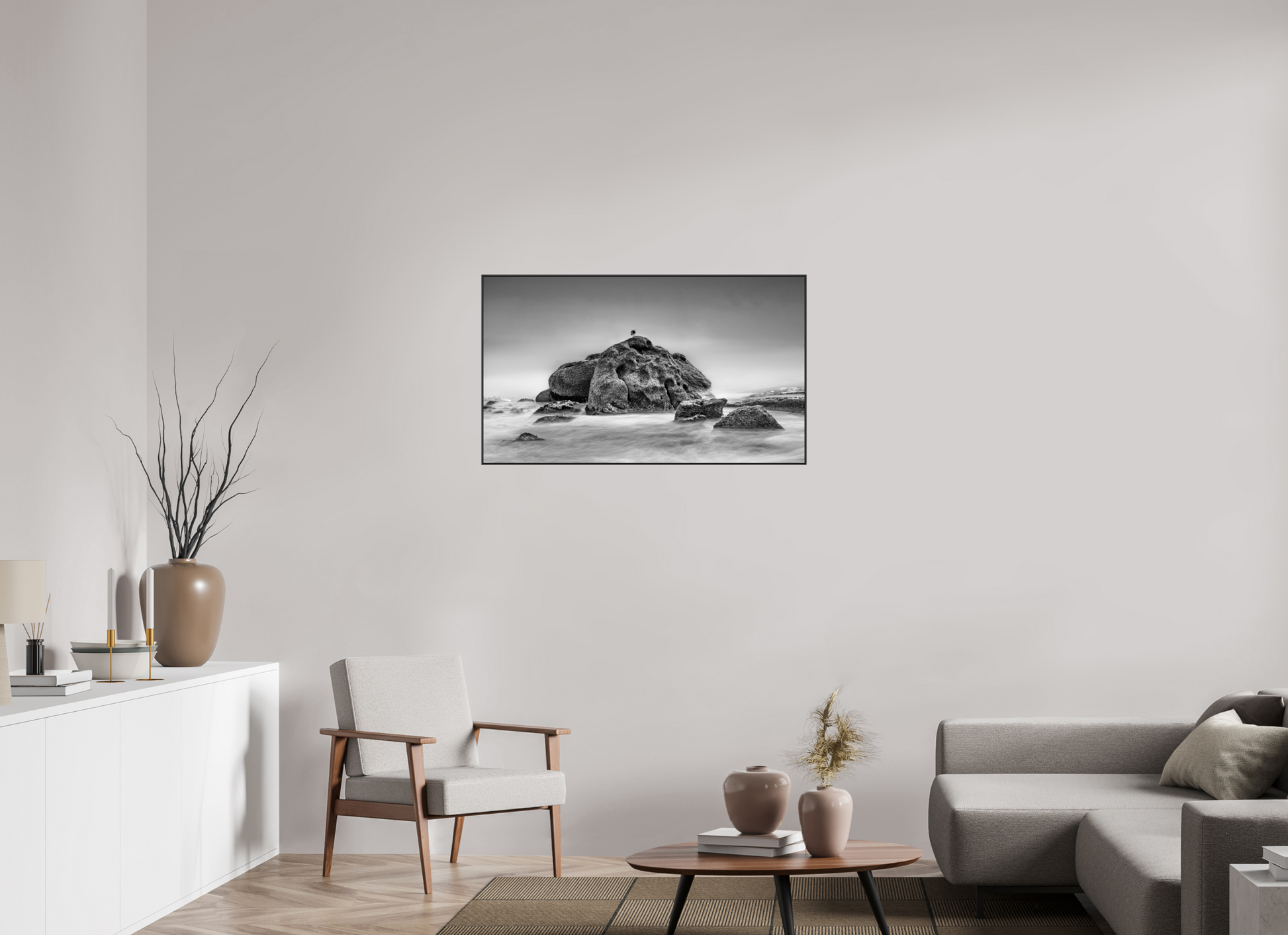 103.6 x 60 cm, black aluminium frames Still Form