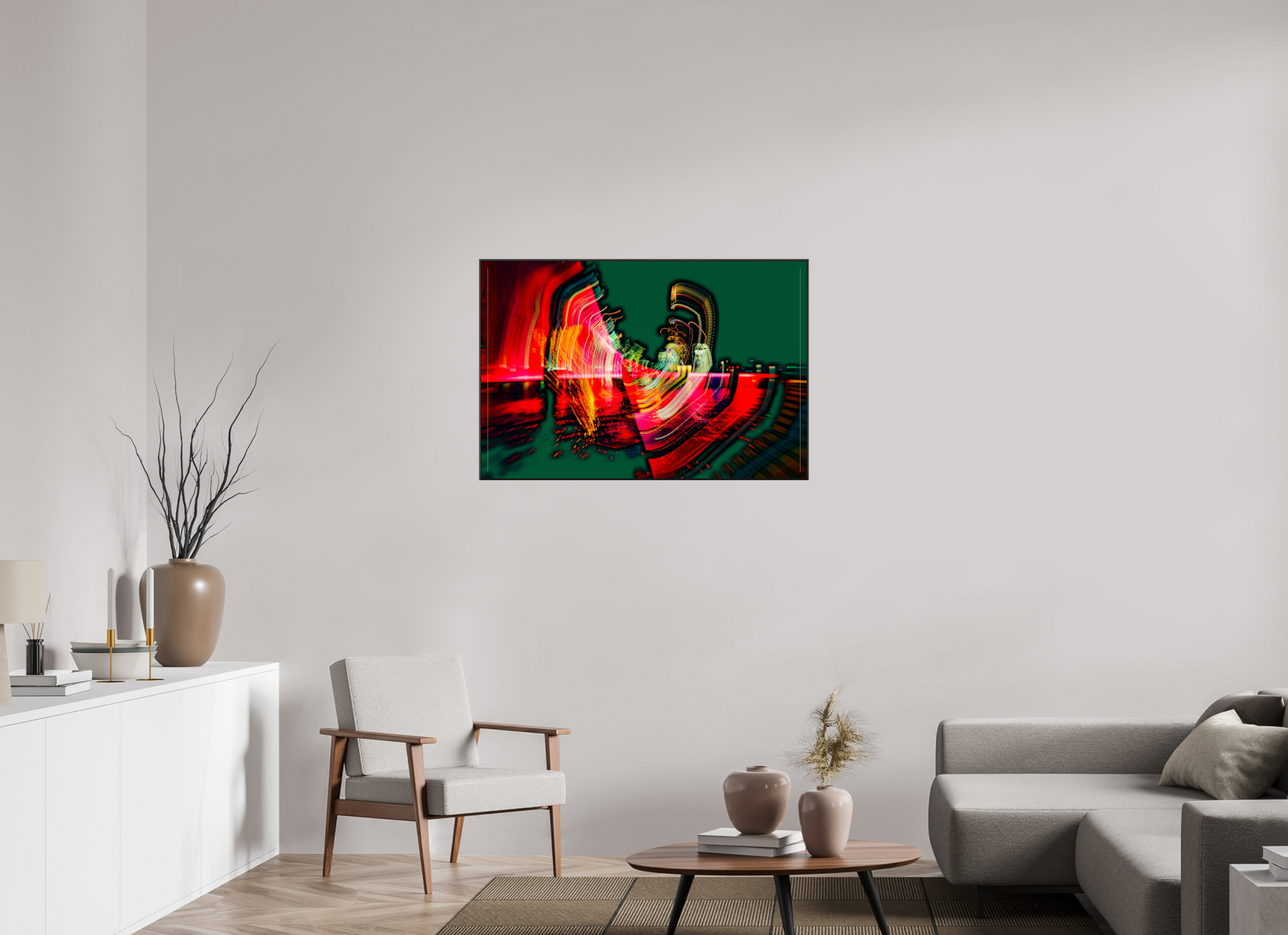 105 x 70 cm, black aluminium frames Fractured Neon
