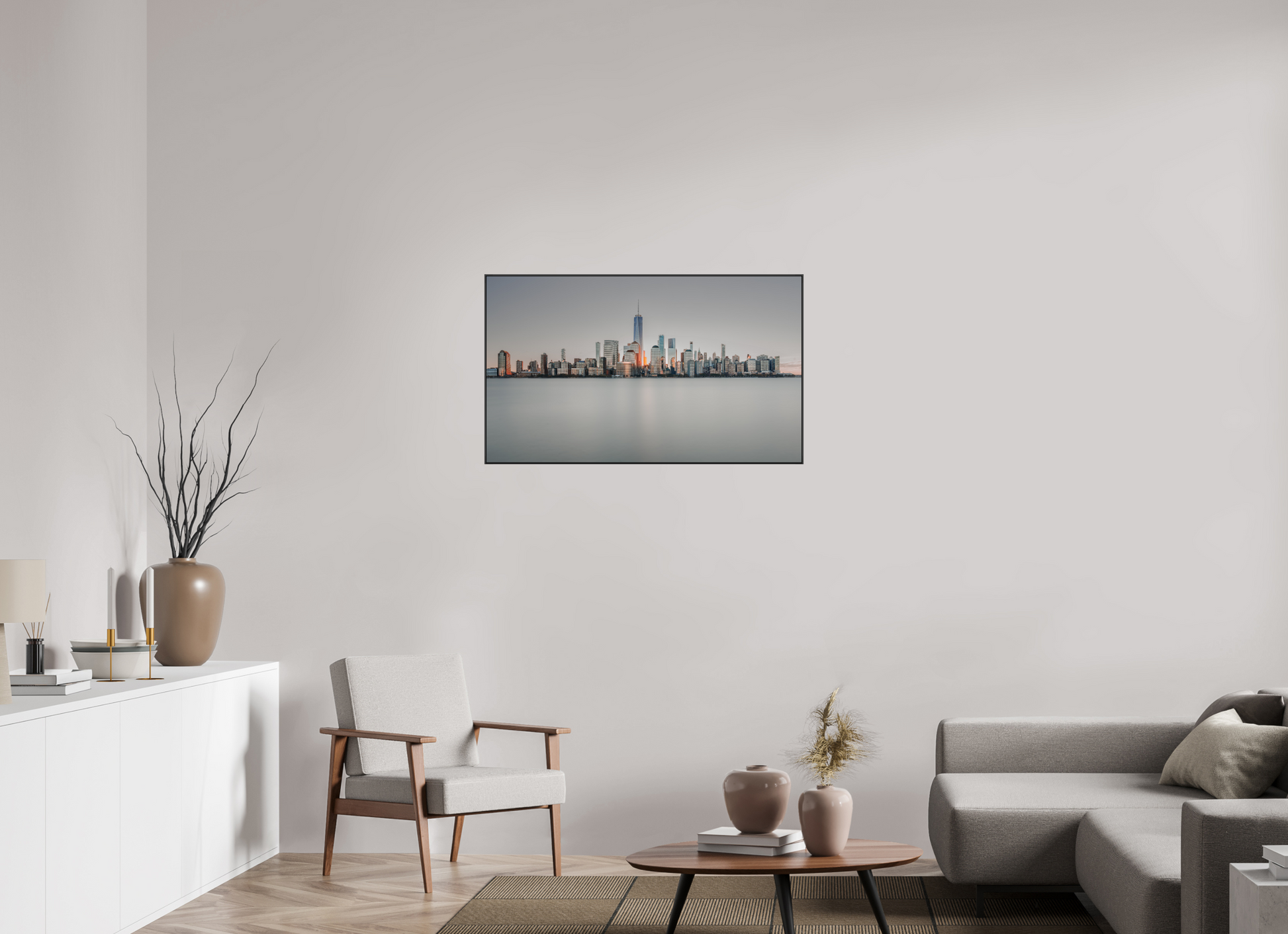 101.6 x 60 cm, black aluminium frames Still Horizon